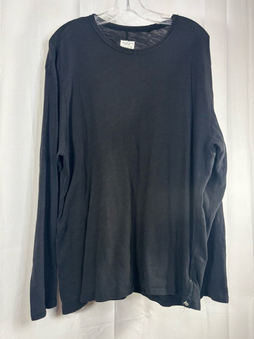 rag & bone Men's Long-Sleeve Slub Cotton Crewneck Shirt in Black Size XXL